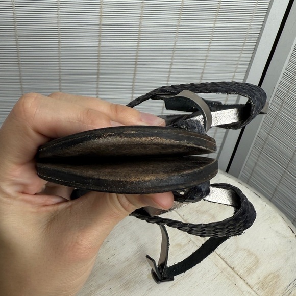 Freebird Sandals Sea Braided Black Silver Leather Adjustable Strap Boho Size 7 - Picture 4 of 7